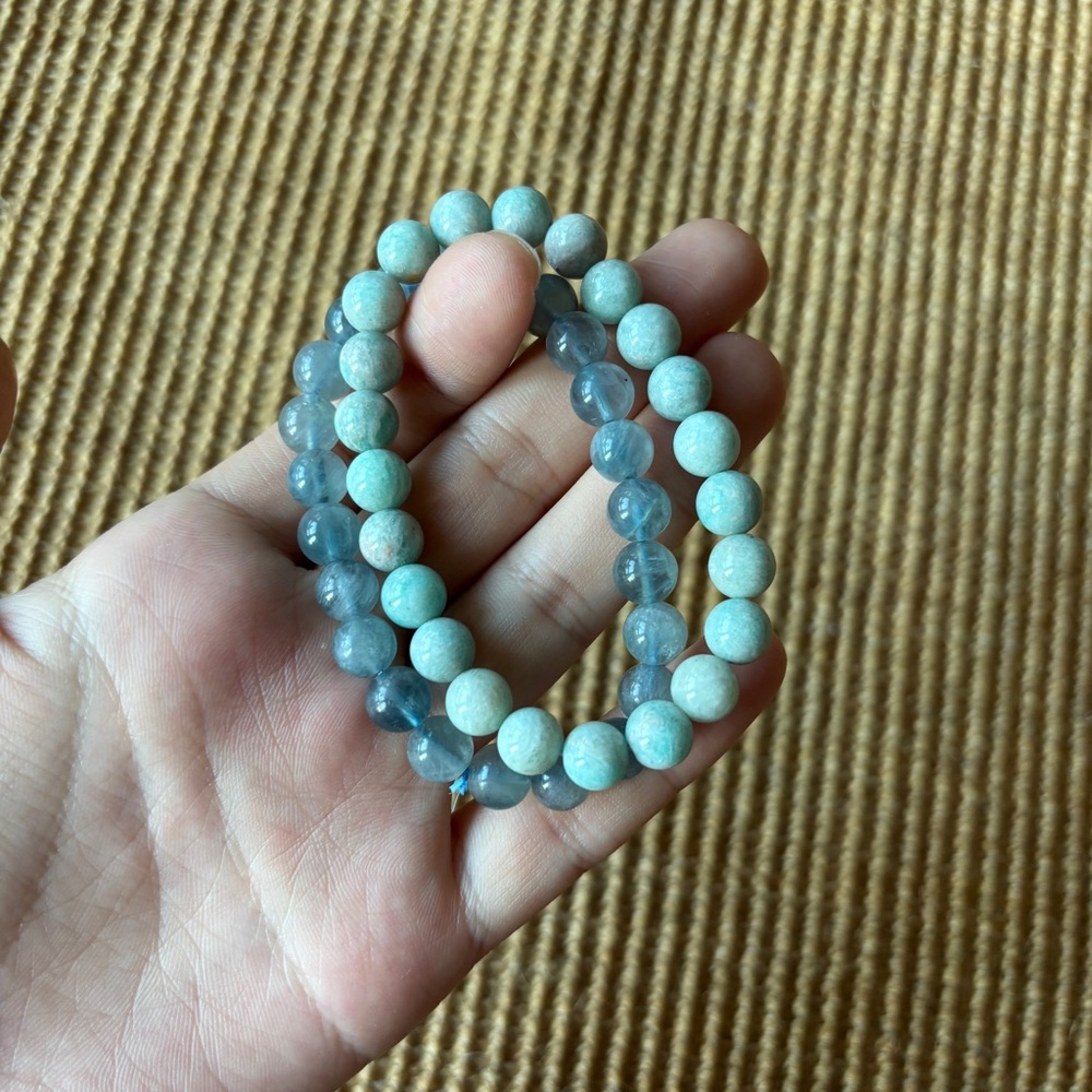 Elegant Gray and Blue Beaded Bracelet Set